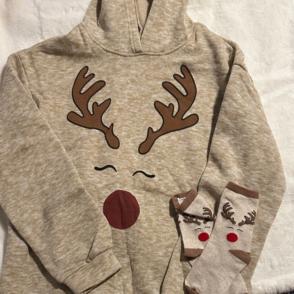 Reindeer Hoodie and Socks Set